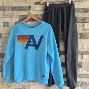 Aviator Nation Hoodie Pant Jogger  Set - Blue and Gray Sz Small.  EUC